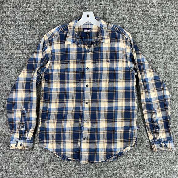Patagonia Shirt Mens Small‎ Blue Plaid Organic Cotton Worn Wear Twill Button-Up - Picture 1 of 10